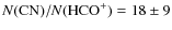 $N({\rm CN }) / N({\rm HCO}^{+}) = 18 \pm 9$