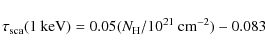 \begin{displaymath}\tau_{{\rm sca}}(1~{\rm keV})=0.05(N_{\rm H}/10^{21}~{\rm cm^{-2}})-0.083
\end{displaymath}