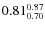 $0.81_{0.70}^{\rm0.87}$