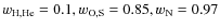 $w_{\rm H,He}=0.1,
w_{\rm O,S}=0.85, w_{\rm N}=0.97$