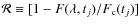 ${\cal R} \equiv [1-F(\lambda, t_{j})/F_{\rm c} (t_{j})]$
