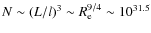 $N \sim (L/l)^3 \sim R^{9/4}_{\rm e} \sim
10^{31.5}$