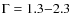 $\Gamma=1.3{-}2.3$