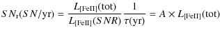 $\displaystyle SN_{\rm r} (SN/{\rm yr}) = \frac{L_{[{\rm FeII}]}({\rm tot})}{L_{...
...m FeII}]}(SNR)} \frac{1}{\tau({\rm yr})} = A \times L_{[{\rm FeII}]}({\rm tot})$