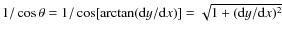 $1/\cos \theta = 1/ \cos [\arctan ({\rm d}y/{\rm d}x)] = \sqrt{1+({\rm d}y/{\rm d}x)^2}$