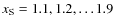 $x_{\rm S}=1.1,1.2,\dots 1.9$