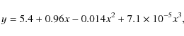 \begin{displaymath}y = 5.4+0.96 x-0.014 x^2+7.1 \times 10^{-5}x^3,
\end{displaymath}