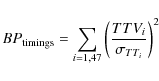 \begin{displaymath}
BP_{\rm timings} = \sum_{i=1,47} \bigg(\frac{TTV_i}{\sigma_{TT_i}} \bigg)^2
\end{displaymath}