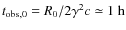 $t_{\rm obs,0} = R_0/2\gamma^2 c \simeq 1~{\rm h}$