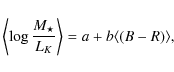 \begin{displaymath}\left\langle \log \frac{M_\star}{L_K} \right\rangle = a + b \langle (B-R) \rangle,
\end{displaymath}