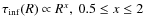 $\tau_{\rm inf}(R) \propto R^x,~0.5 \leq x \leq 2$