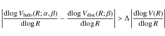 \begin{displaymath}\left\vert \frac{{\rm d}\!\log V_{\rm halo}(R; \alpha, \beta)...
...ft\vert \frac{{\rm d}\!\log V(R)}{{\rm d}\!\log R} \right\vert
\end{displaymath}