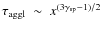 $\tau_{\rm aggl} ~ \sim ~ x^{ (3 \gamma_{\rm sp} -1)/2}$