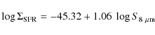 \begin{displaymath}\log{\Sigma_{\rm SFR}} = -45.32 + 1.06\ \log{S_{8~\mu{\rm m}}}
\end{displaymath}