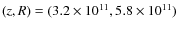 $(z,R)=(3.2\times 10^{11},5.8\times 10^{11})$