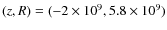 $(z,R)=(-2\times10^9,5.8\times10^9)$
