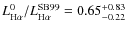 $L^0_{{\rm H}\alpha}/L^{\rm SB99}_{{\rm H}\alpha} = 0.65^{+0.83}_{-0.22}$