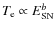 $T_{\rm e} \propto E_{\rm SN}^b$