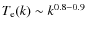 $T_{\rm e}(k)\sim k^{0.8{-}0.9}$