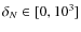 $\delta_N \in [0,10^3]$