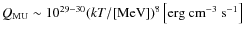 $Q_{\rm MU}\sim 10^{29{-}30} (kT/\mbox{[MeV]})^8 \left[\mbox{erg}\mbox{ cm}^{-3}\mbox{ s}^{-1}\right]$