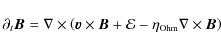 \begin{displaymath}\partial_t\vec{B}=\nabla\times\left( \vec{v}\times\vec{B} +
...
...cal{E}} - \eta_{\rm\mbox{\tiny Ohm}}\nabla\times\vec{B}\right)
\end{displaymath}
