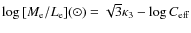 $\log{[M_{\rm e}/L_{\rm e}](\odot)}=\sqrt{3}\kappa_3 - \log{C_{\rm eff}}$