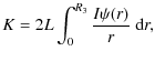$\displaystyle K = 2L \int_{0}^{R_3}\frac{I\psi (r)}{r} ~ {\rm d}r,$