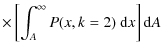 $\displaystyle \times \left[ \int_{A}^{\infty} P(x,k=2)~ {\rm d}x
\right] {\rm d}A$