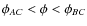 $\phi_{AC} < \phi <
\phi_{BC}$
