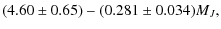 $\displaystyle (4.60 \pm 0.65) - (0.281 \pm 0.034)M_J,$