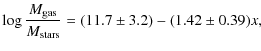$\displaystyle \log \frac{M_{\rm gas}}{M_{\rm stars}} = (11.7\pm3.2) - (1.42\pm0.39)x,$