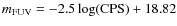 $m_{\rm FUV}=-2.5 \log ({\rm CPS}) + 18.82$