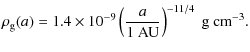 $\displaystyle \rho_{\rm g}(a) = 1.4\times10^{-9} \left(\frac{a}{1~{\rm AU}} \right)^{-11/4}~{\rm g~cm}^{-3}.$