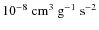 $10^{-8}~{\rm cm^{3}~g^{-1}~s^{-2}}$