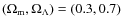 $(\Omega_{\rm m},\Omega_{\Lambda})=(0.3,0.7)$