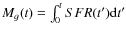$M_g(t)=\int_{0}^{t} {SFR}(t') {\rm d}t'$