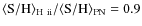 ${\rm\langle S/H\rangle_{H~{\sc ii}}/\langle S/H\rangle_{\rm PN}}=0.9$