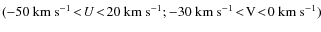 $(-50 \ {\rm km~s}^{-1}\!<\!U\!<\!20 ~ \rm {km~s}^{-1};
-30 \ \rm {km~s}^{-1}\!<\!V\!<\!0 \ \rm {km~s}^{-1})$