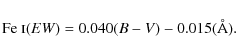 \begin{displaymath}\textrm{Fe~{\sc i}} (EW) = 0.040(B-V) - 0.015 (\AA).
\end{displaymath}