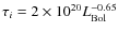 $\tau_{i}=2\times 10^{20} L_{\rm Bol}^{-0.65}$