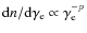 ${\rm d}n/{\rm d}\gamma_{\rm e} \propto \gamma_{\rm e}^{-p}$