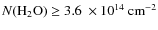 $N(\rm H_2O)\ge3.6~\times 10^{14}~{\rm cm}^{-2}$