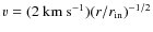 $\varv=(2~{\rm km}~{\rm s}^{-1})(r/r_{\rm in})^{-1/2}$