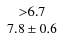 $\left. \begin{array}{c c c} {>} 6.7 \\ 7.8 \pm 0.6 \end{array} \right. $