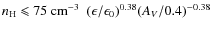 $n_{\rm H}
\leqslant 75 \mbox{$~{\rm cm}^{-3}$ }\ (\epsilon/\epsilon_0)^{0.38} (A_V/0.4)^{-0.38}$