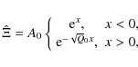 \begin{displaymath}\hat \Xi = A_0
\left\{ \begin{array}{cr}
{\rm e}^{x}, & x<0, \\
{\rm e}^{-\sqrt Q_0 x}, & x> 0,
\end{array}\right.
\end{displaymath}