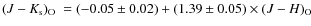 $\mbox{$(J-K_{\rm s})_{\rm O}$ }=(-0.05\pm0.02)+(1.39\pm0.05)\times\mbox{$(J-H)_{\rm O}$ }$