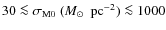 $\rm 30\la\sigma_{M0}~(\mbox{$M_\odot$ }~pc^{-2})\la1000$