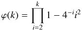 Mathematical equation: \appendix \setcounter{section}{1} \begin{eqnarray} \varphi(k) = \displaystyle\prod_{i=2}^k 1-4^{-i}i^2 \end{eqnarray}